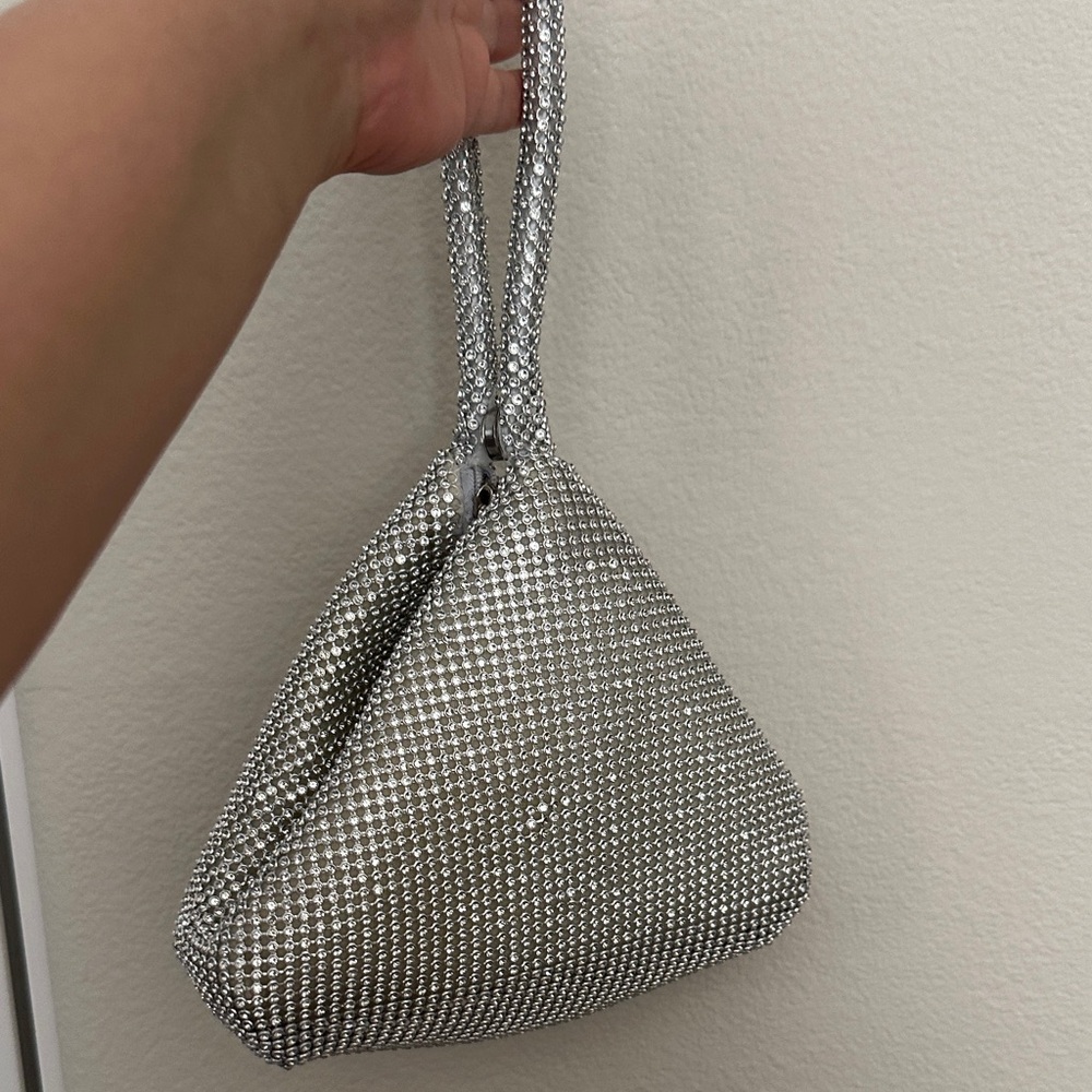 Silver Crystal Mesh Wristlet Bag